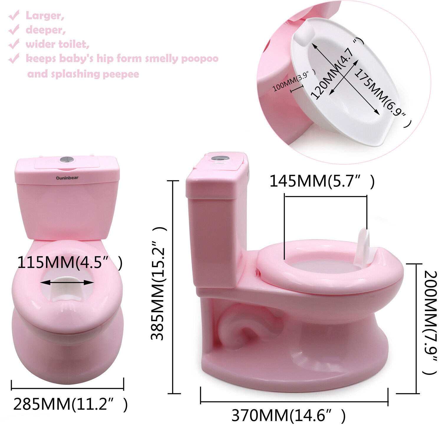 Pink Toddler Potty Training Toilet With Flushing Sound Baby Potty